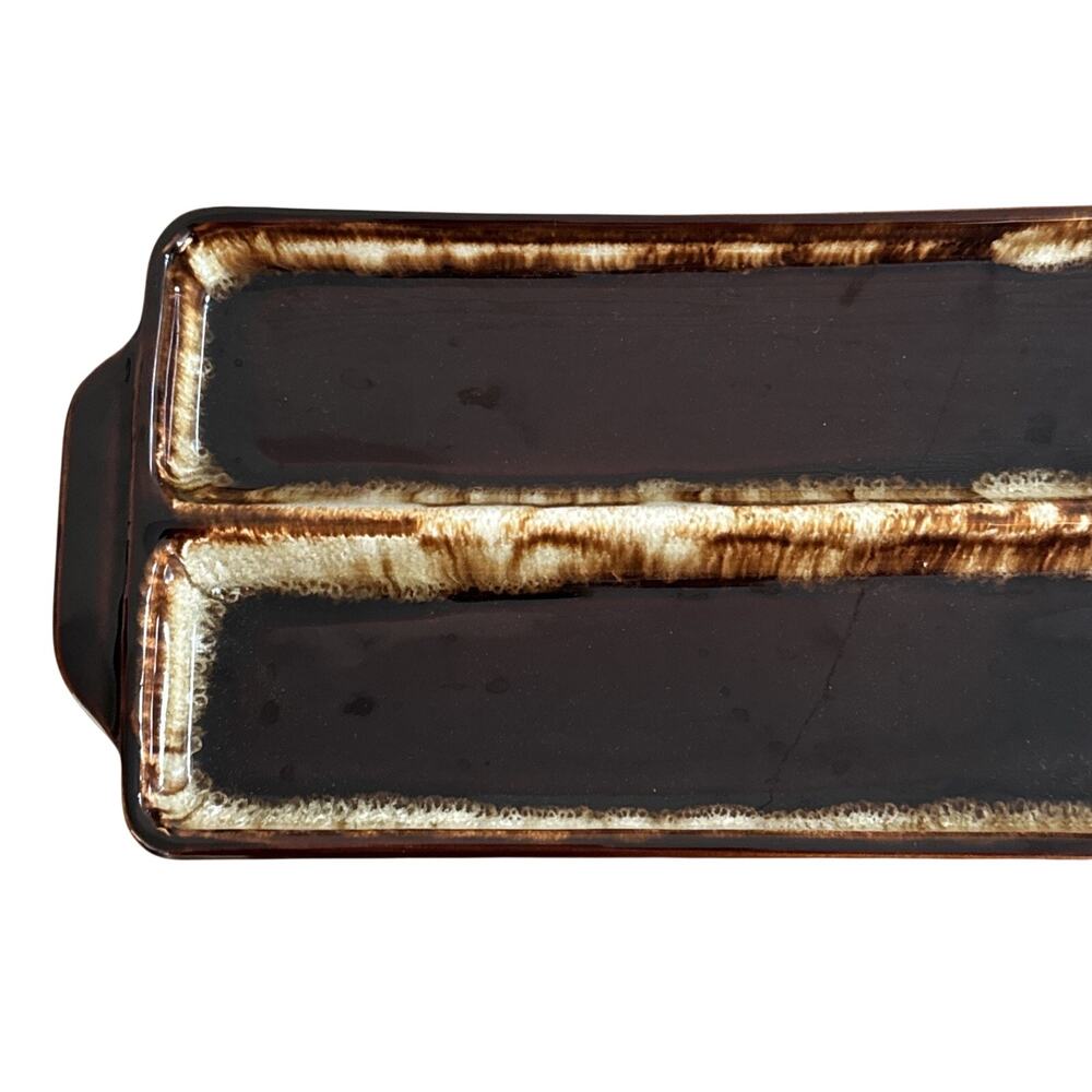Vintage Pfaltzgraff Gourmet Brown Drip Divided Serving Tray - MCM USA 15x5.5 - Picture 3 of 6